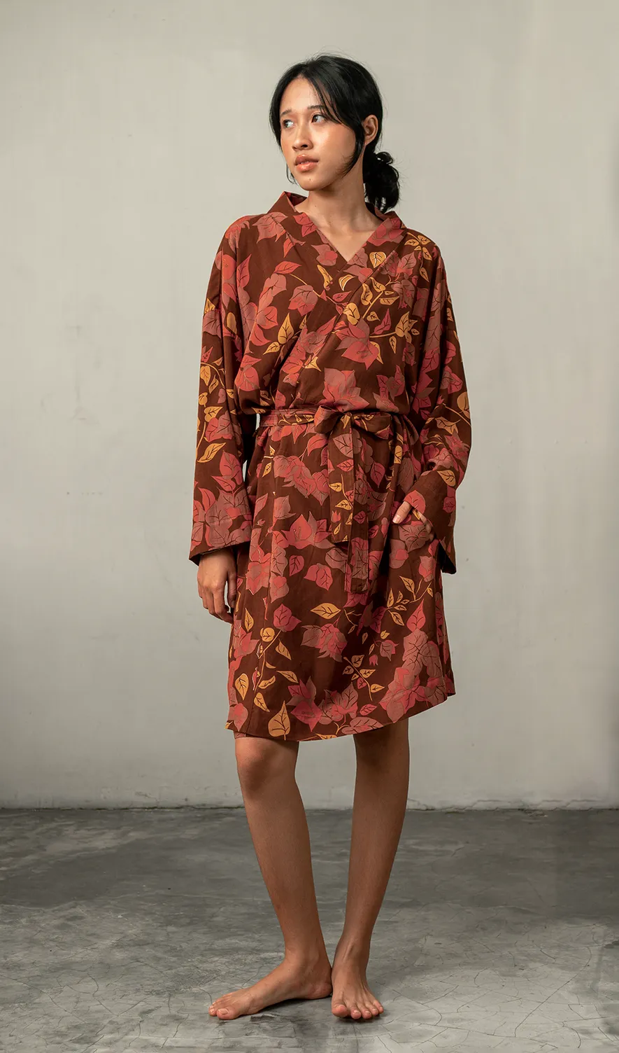 Short Kimono Robe Bougainvillea Brown, 1 Size