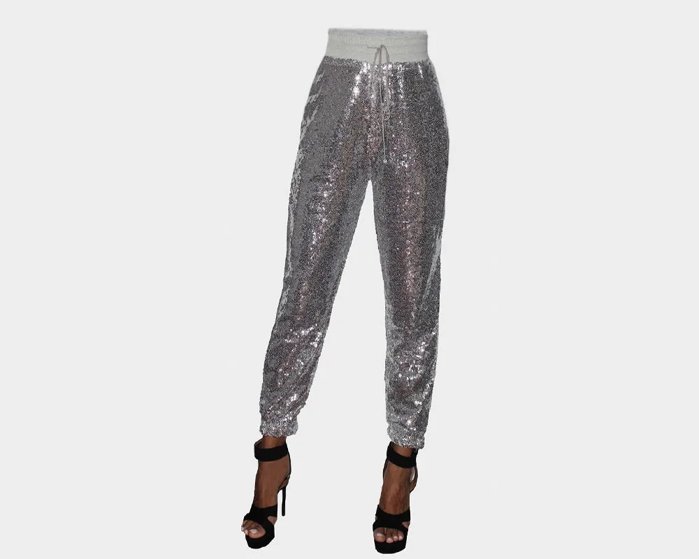 Silver Sequins Weekender pull-on Pants - The Bond Street