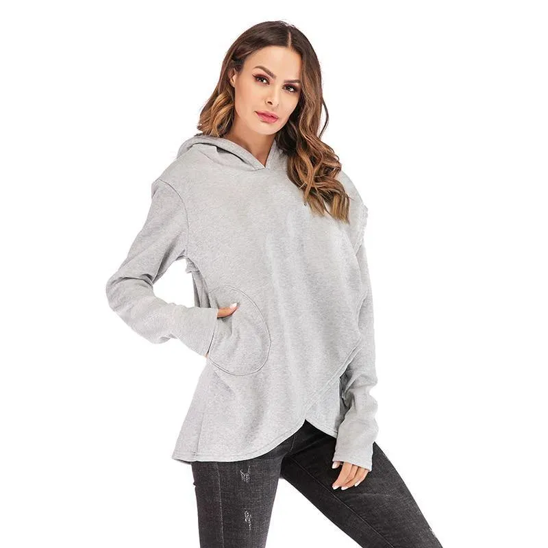 Simple Wraparound Style Everyday Casual Hoodie for Women