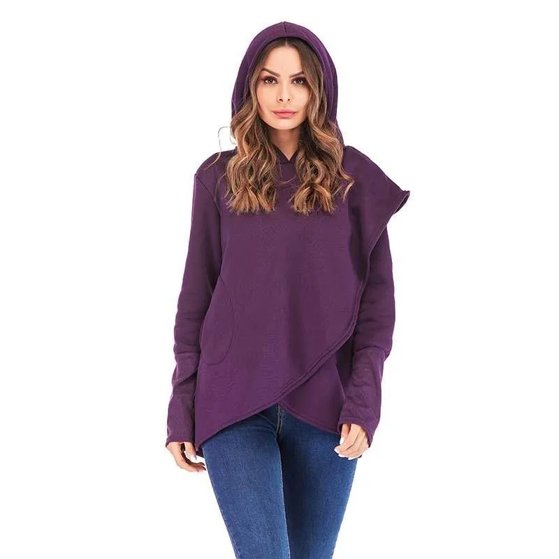 Simple Wraparound Style Everyday Casual Hoodie for Women