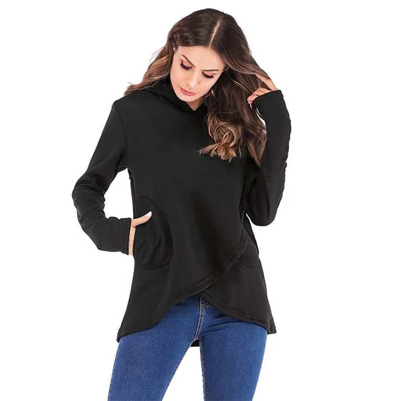 Simple Wraparound Style Everyday Casual Hoodie for Women