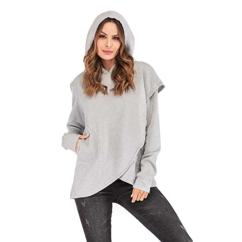 Simple Wraparound Style Everyday Casual Hoodie for Women