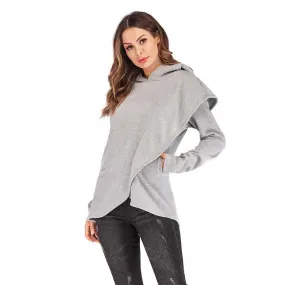 Simple Wraparound Style Everyday Casual Hoodie for Women