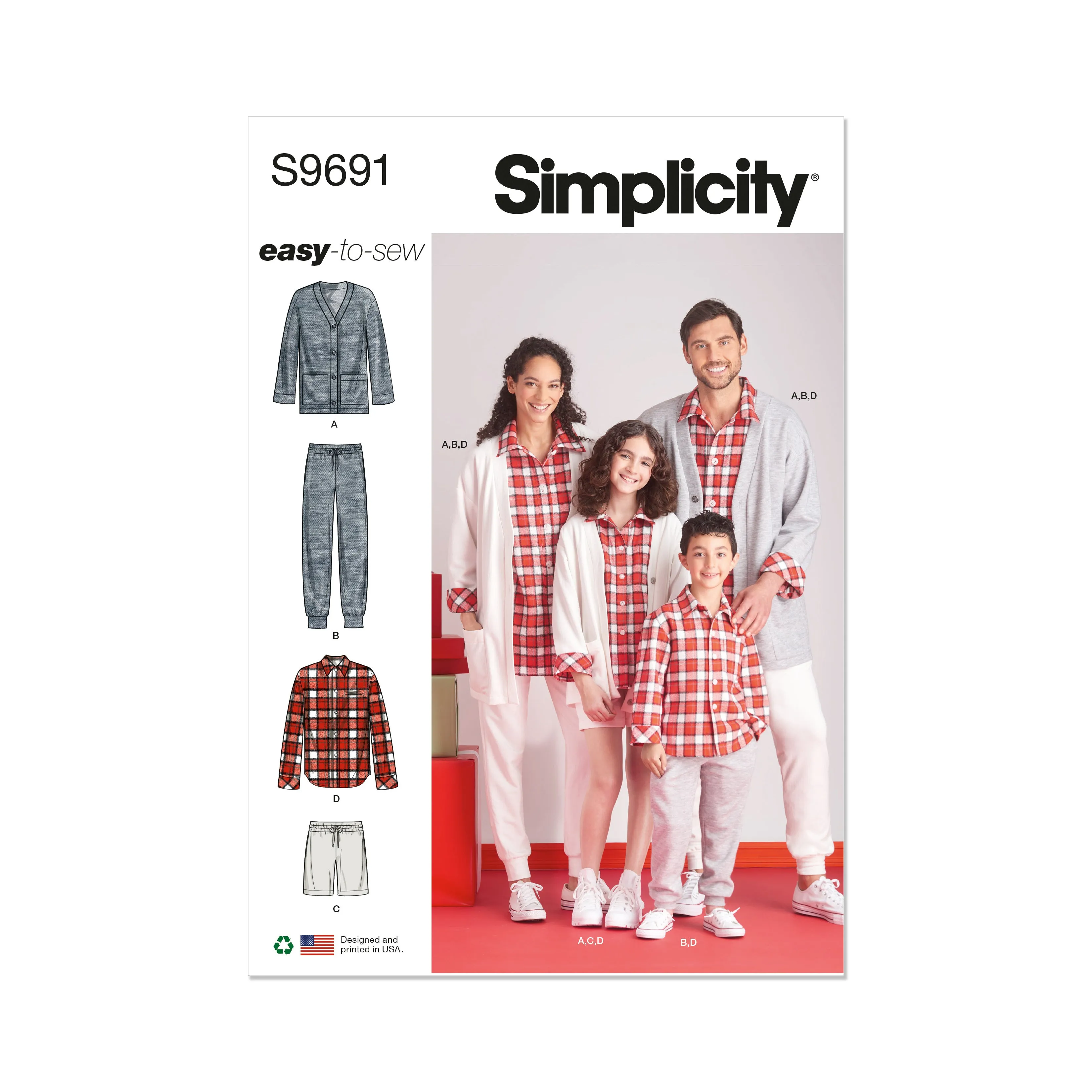 Simplicity pattern 9691 Girls', Boys' and Adults' Loungewear