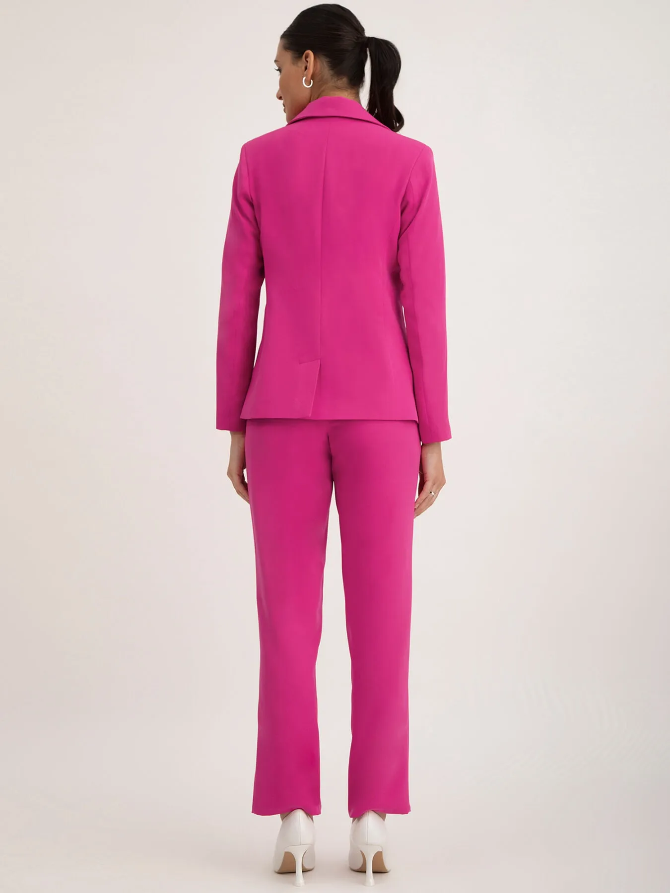 Single Breasted Blazer And Trousers Co-ord - Fuchsia