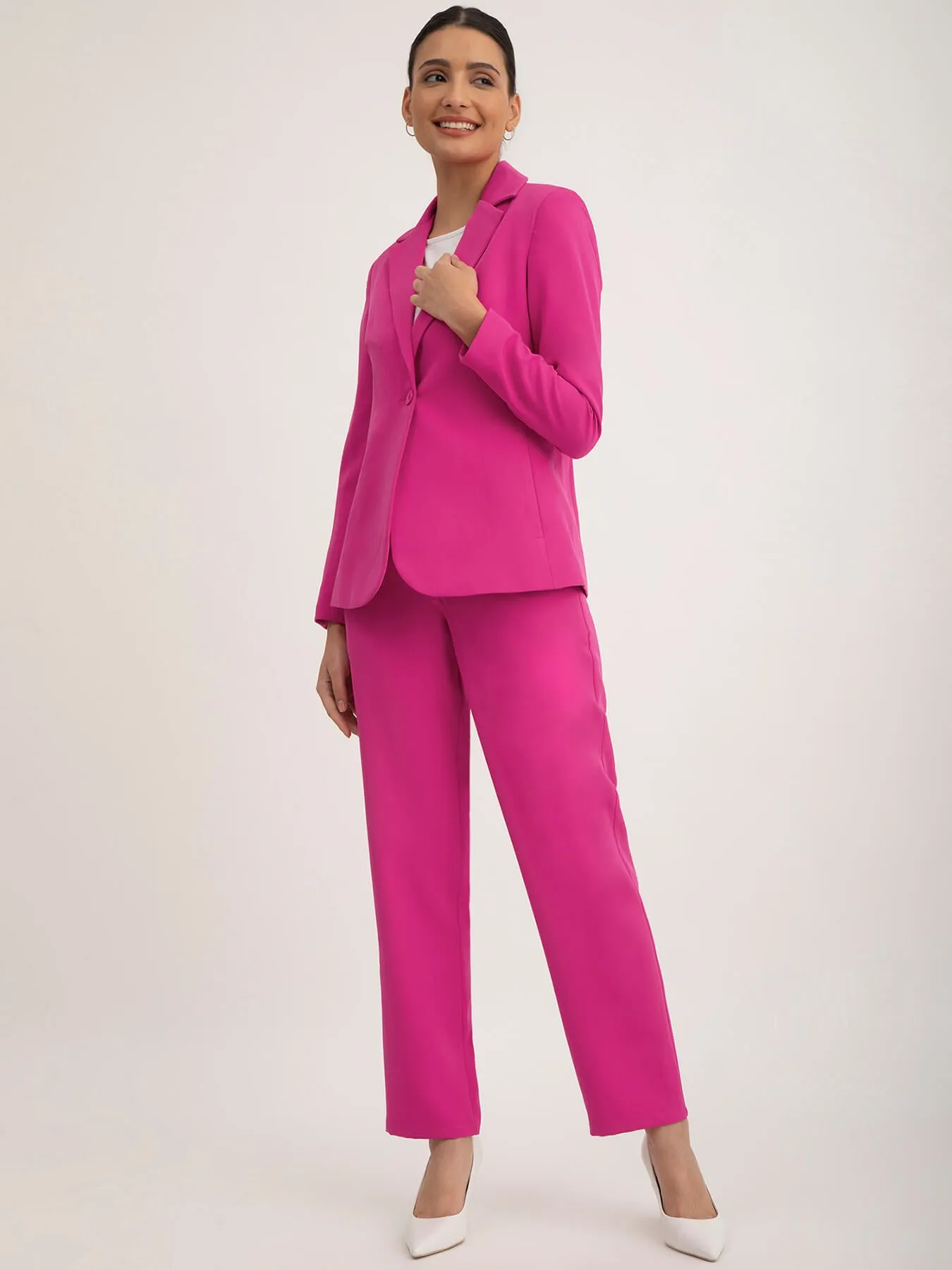 Single Breasted Blazer And Trousers Co-ord - Fuchsia