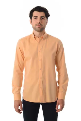 Slim Fit Long Sleeve Cotton Orange Casual Shirt