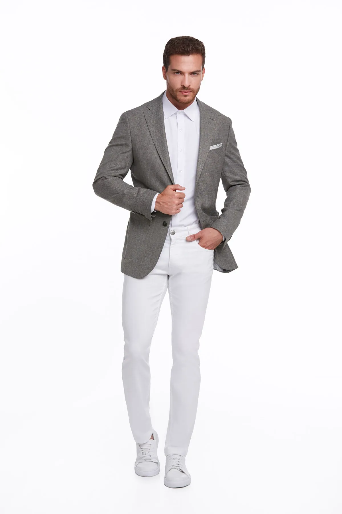 Slim Fit Notch Lapel Khaki Casual Blazer