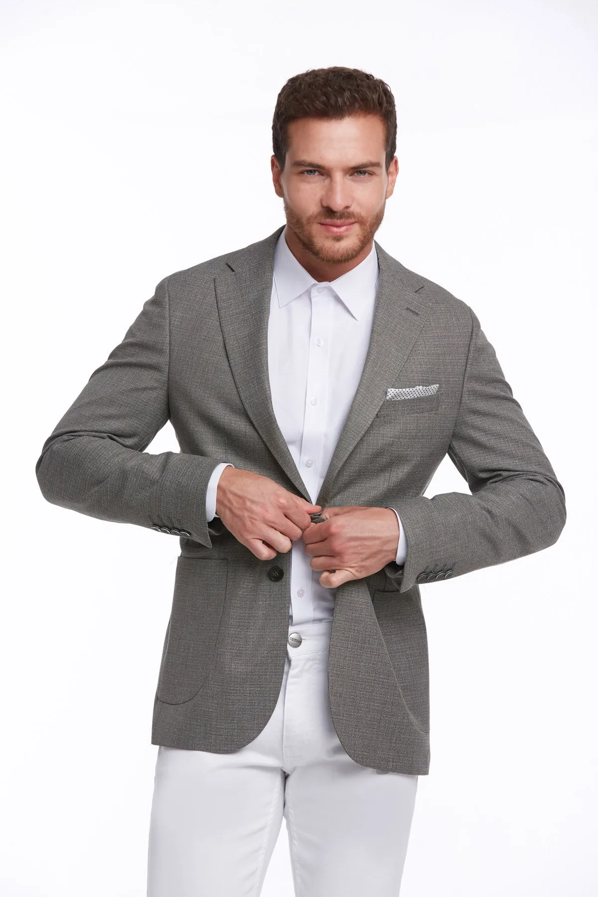 Slim Fit Notch Lapel Khaki Casual Blazer