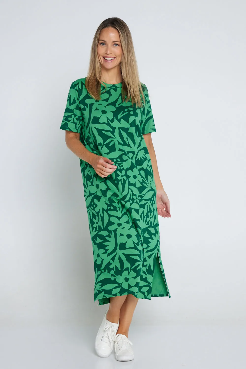 Stencil Floral Tee Dress - Greenbriar Floral