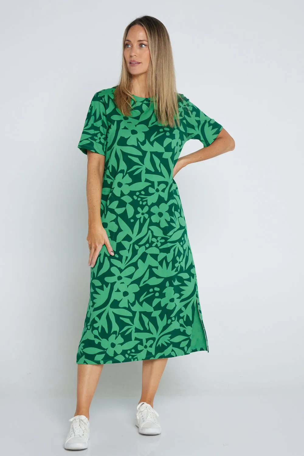 Stencil Floral Tee Dress - Greenbriar Floral