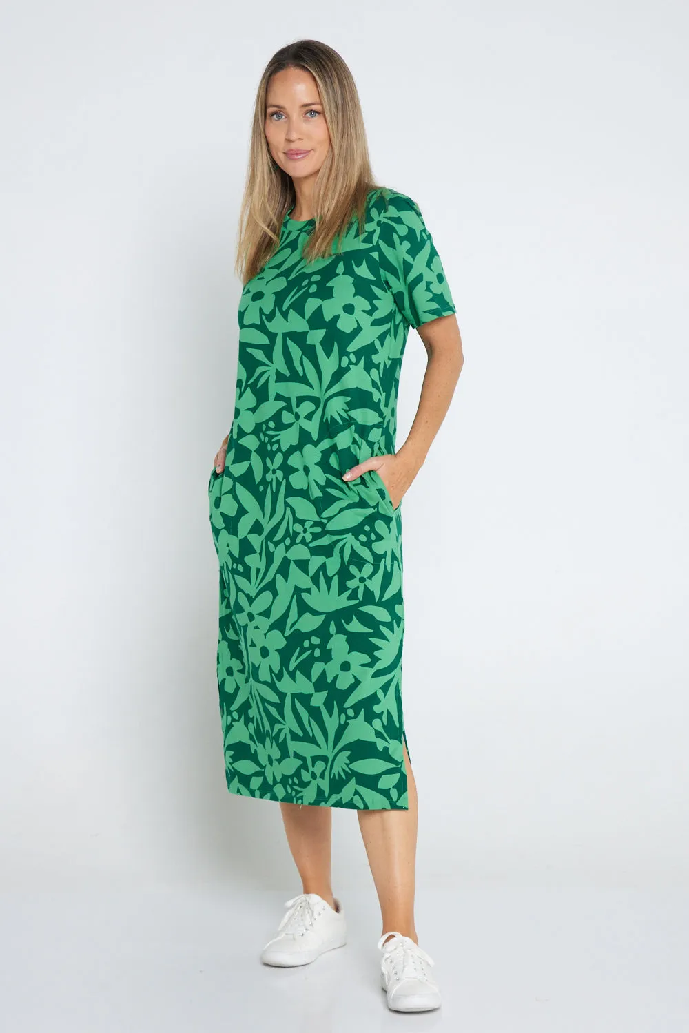 Stencil Floral Tee Dress - Greenbriar Floral