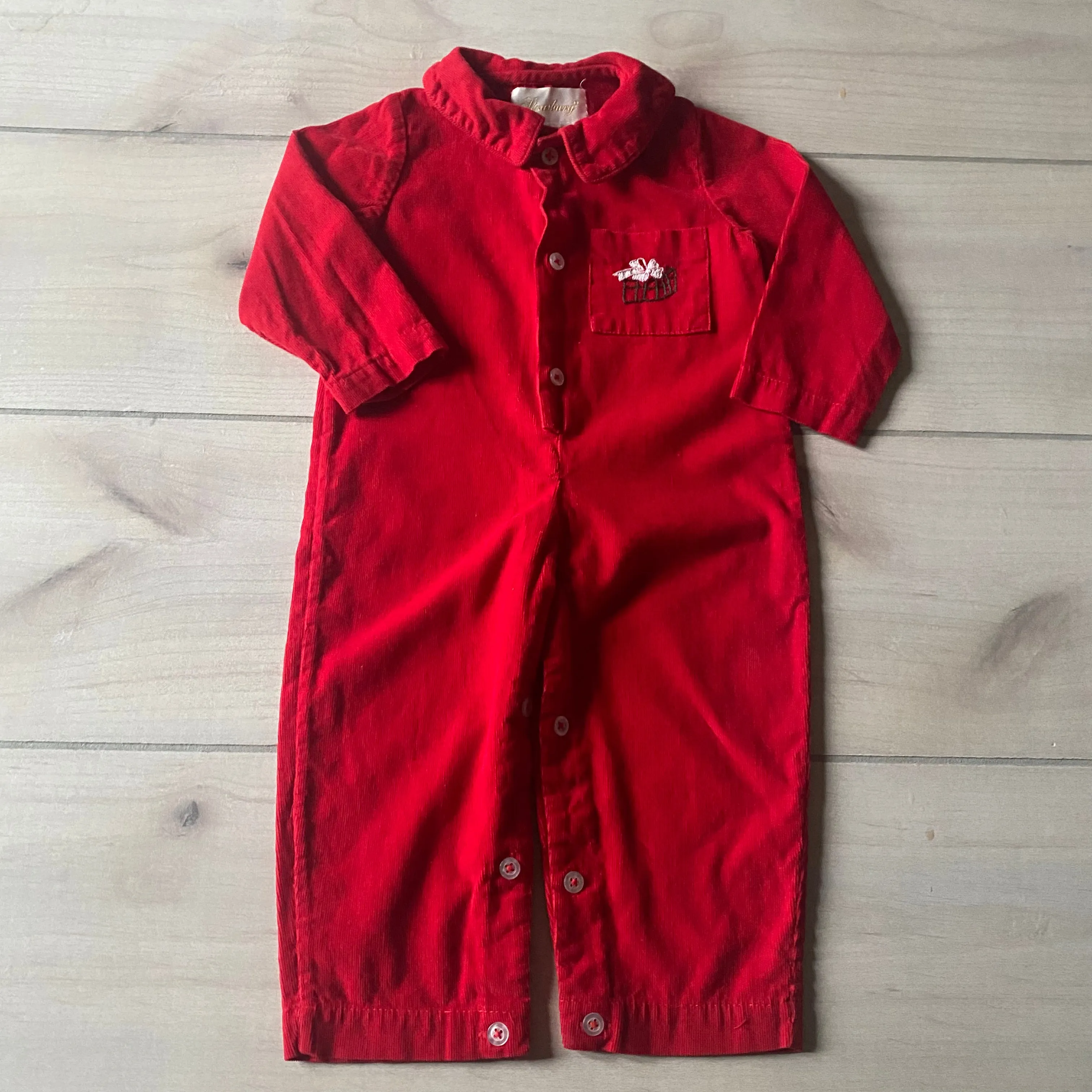 Strasburg Red Corduroy Button Up Romper