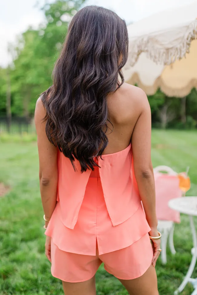 Sundown Serenity Orange Strapless Zip Up Romper