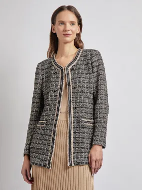 Tailored Fit Contrast Trim Tweed Knit Jacket