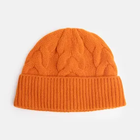 Tangerine Cashmere Cable Knit Beanie Hat