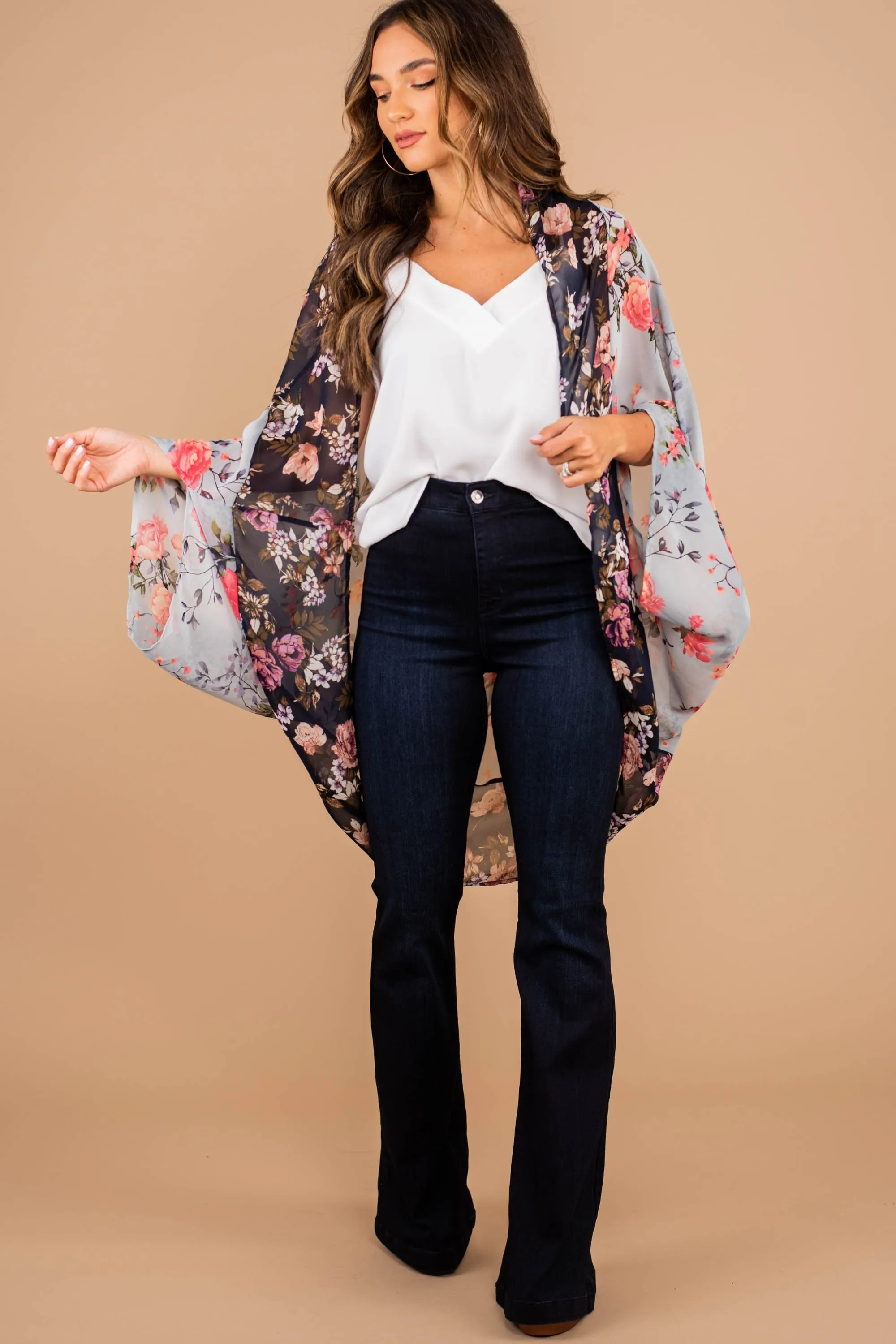 The Only One Light Blue Floral Kimono