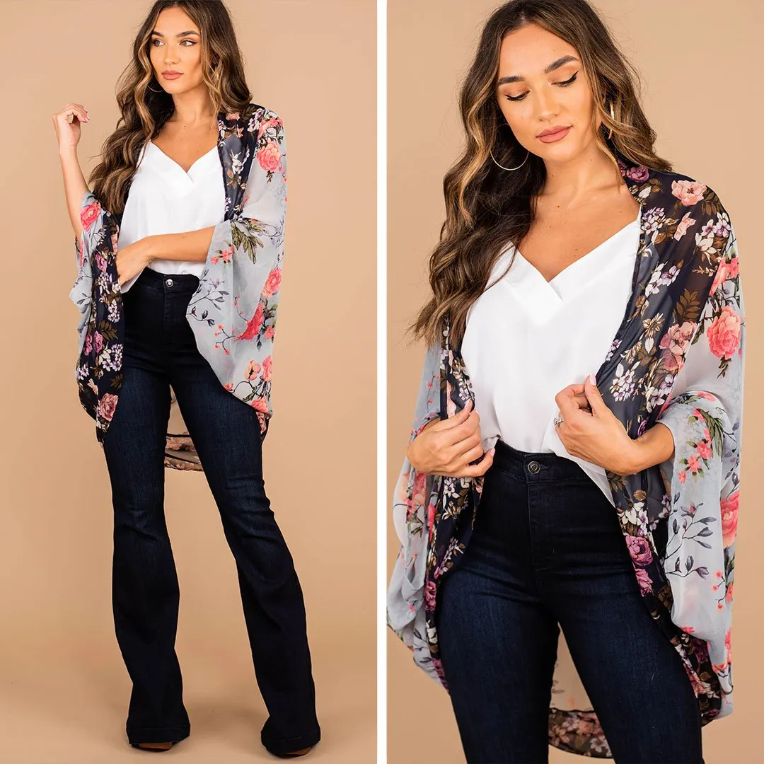 The Only One Light Blue Floral Kimono