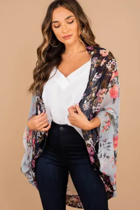 The Only One Light Blue Floral Kimono