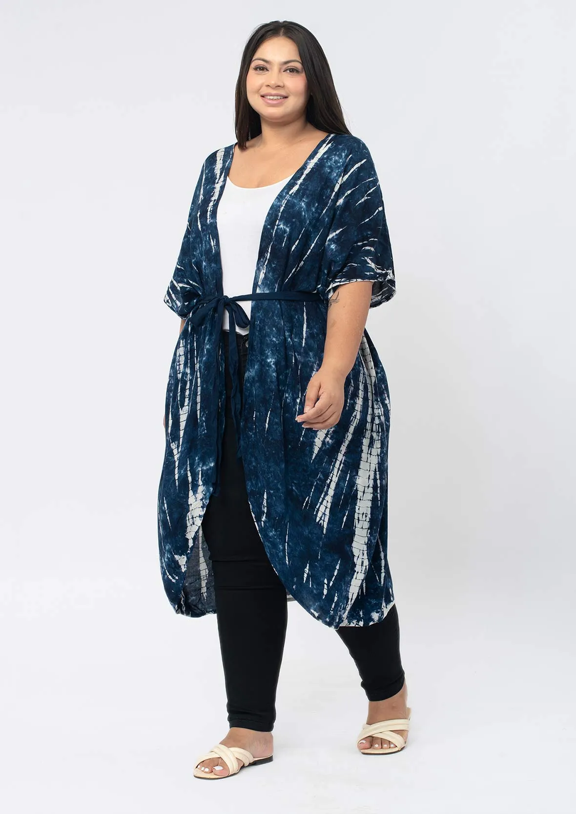 Tie-Dye Kimono With Waist Tie