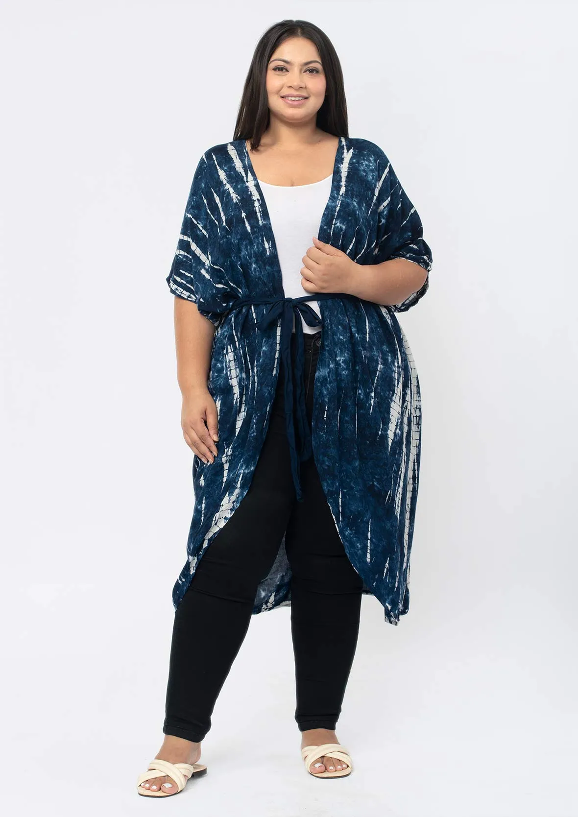 Tie-Dye Kimono With Waist Tie