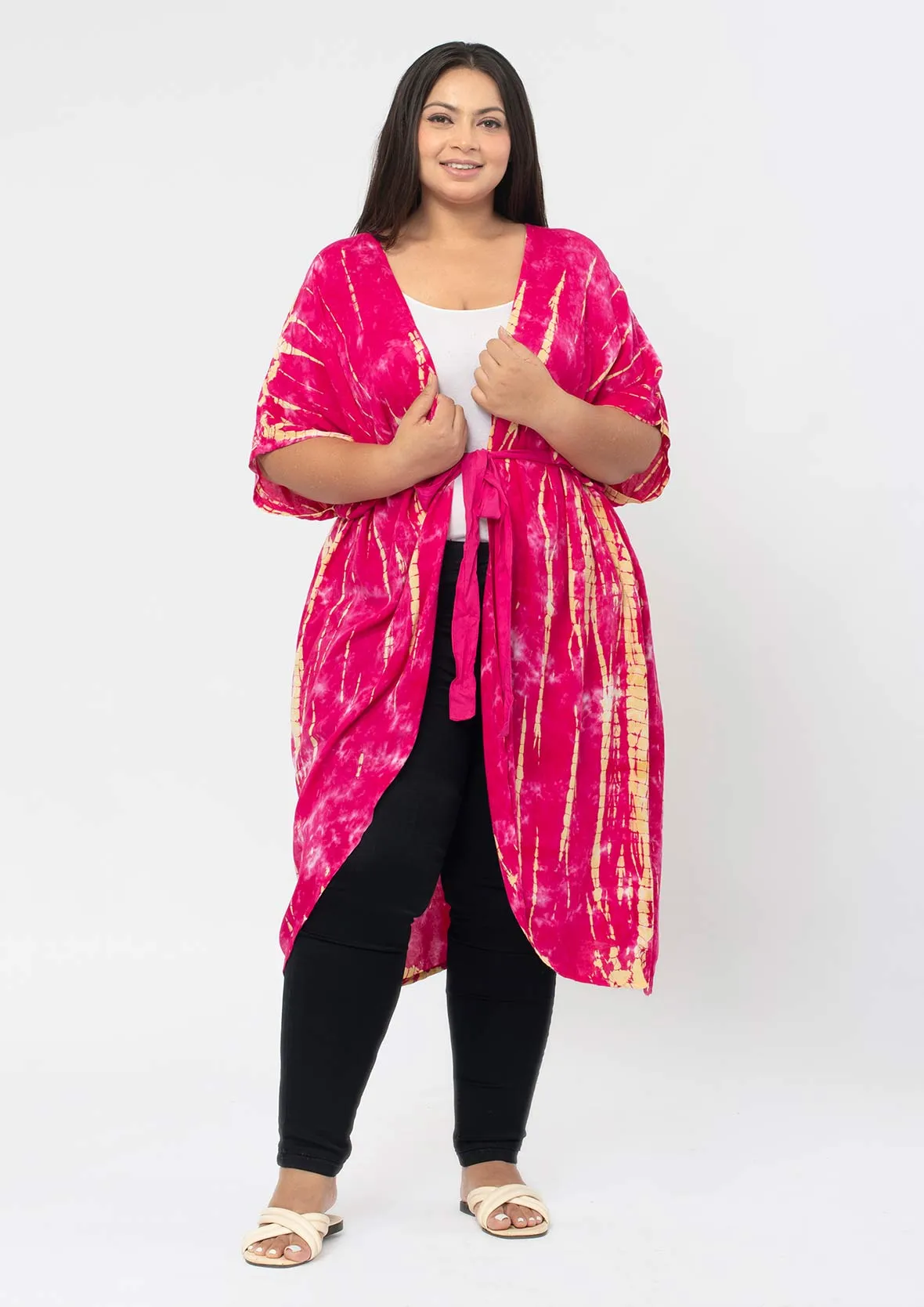 Tie-Dye Kimono With Waist Tie