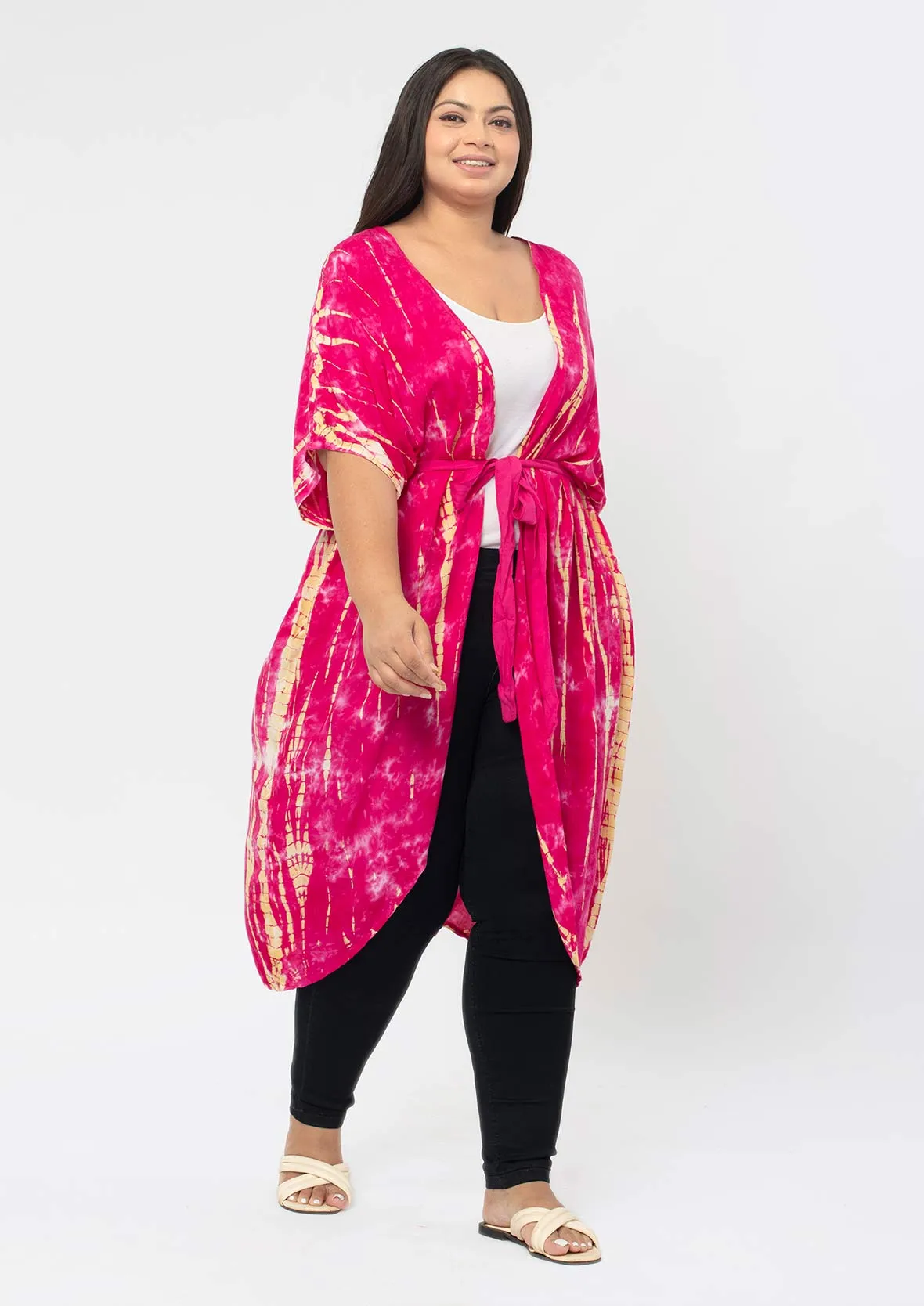 Tie-Dye Kimono With Waist Tie