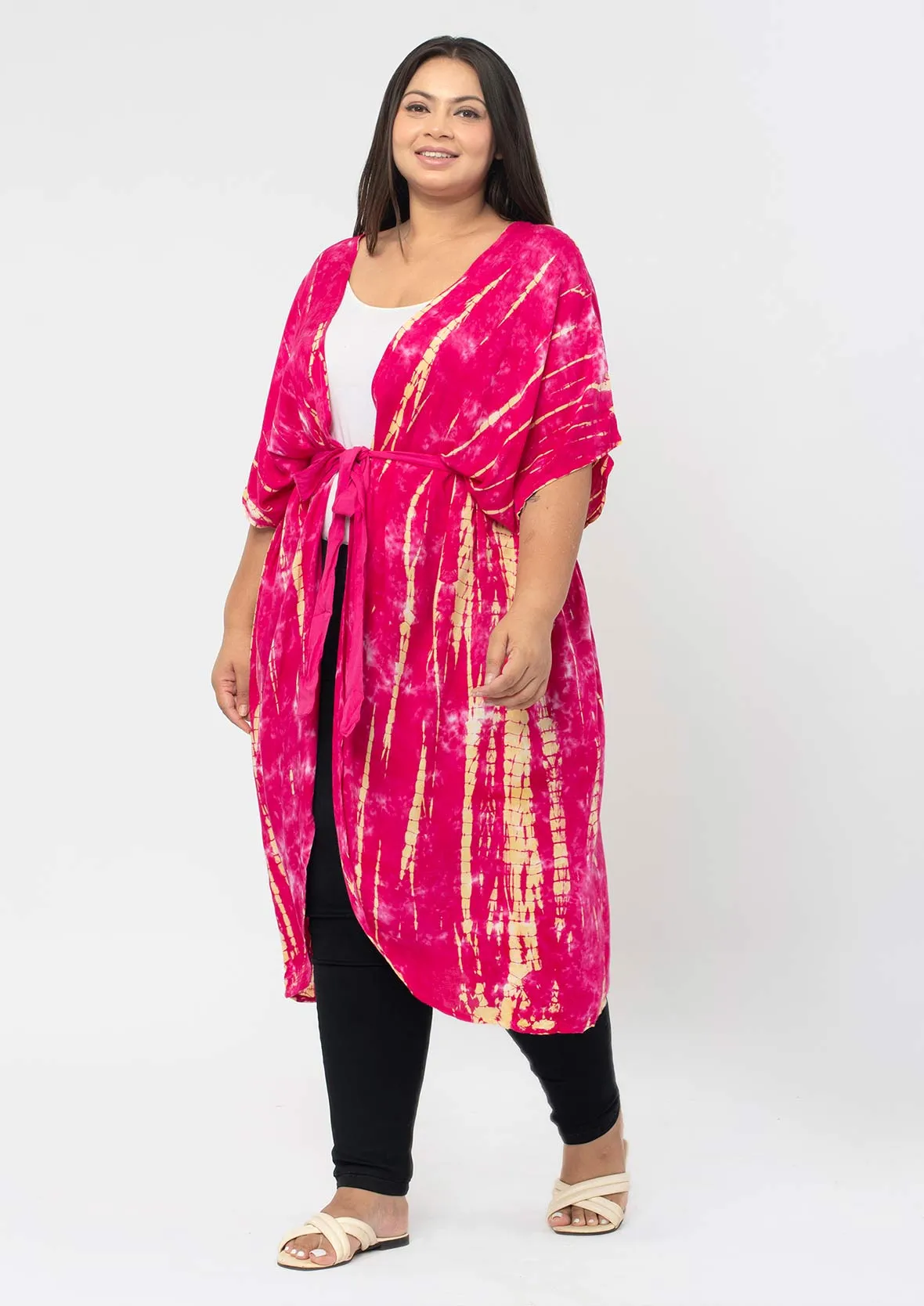 Tie-Dye Kimono With Waist Tie