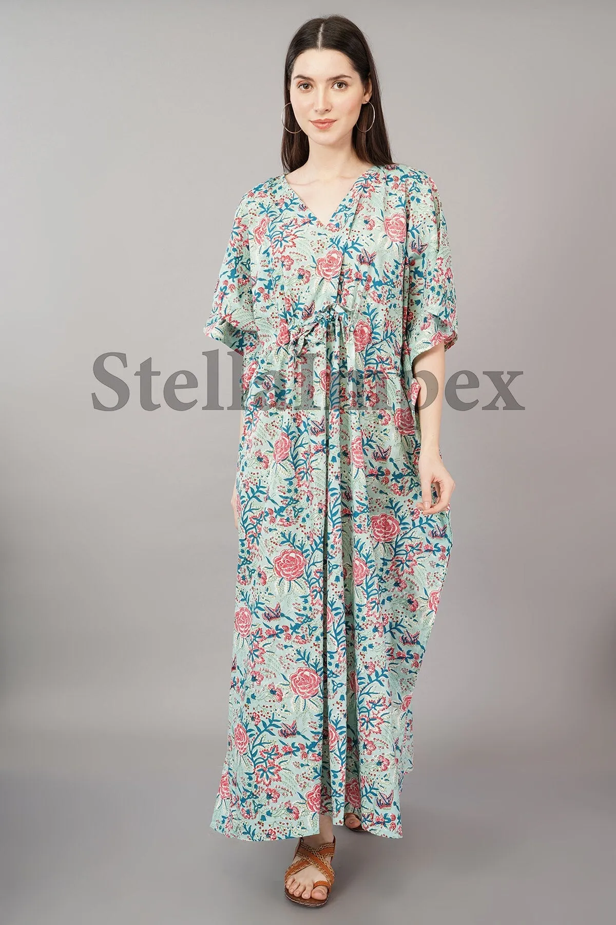 Trendy Hand block Cotton Kaftan, Elegant Floral Long Caftan Resort Wear Beach Dress Boho Kaftan, Gift for Her