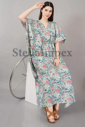 Trendy Hand block Cotton Kaftan, Elegant Floral Long Caftan Resort Wear Beach Dress Boho Kaftan, Gift for Her