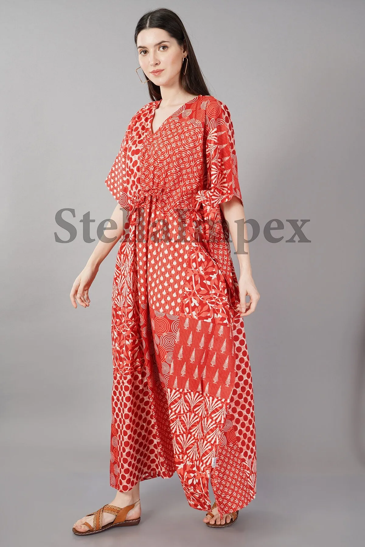 Trendy Handblock Print Cotton Kaftan, Elegant Red Long Caftan Resort Wear Beach Dress Boho Kaftan, Gift for Her