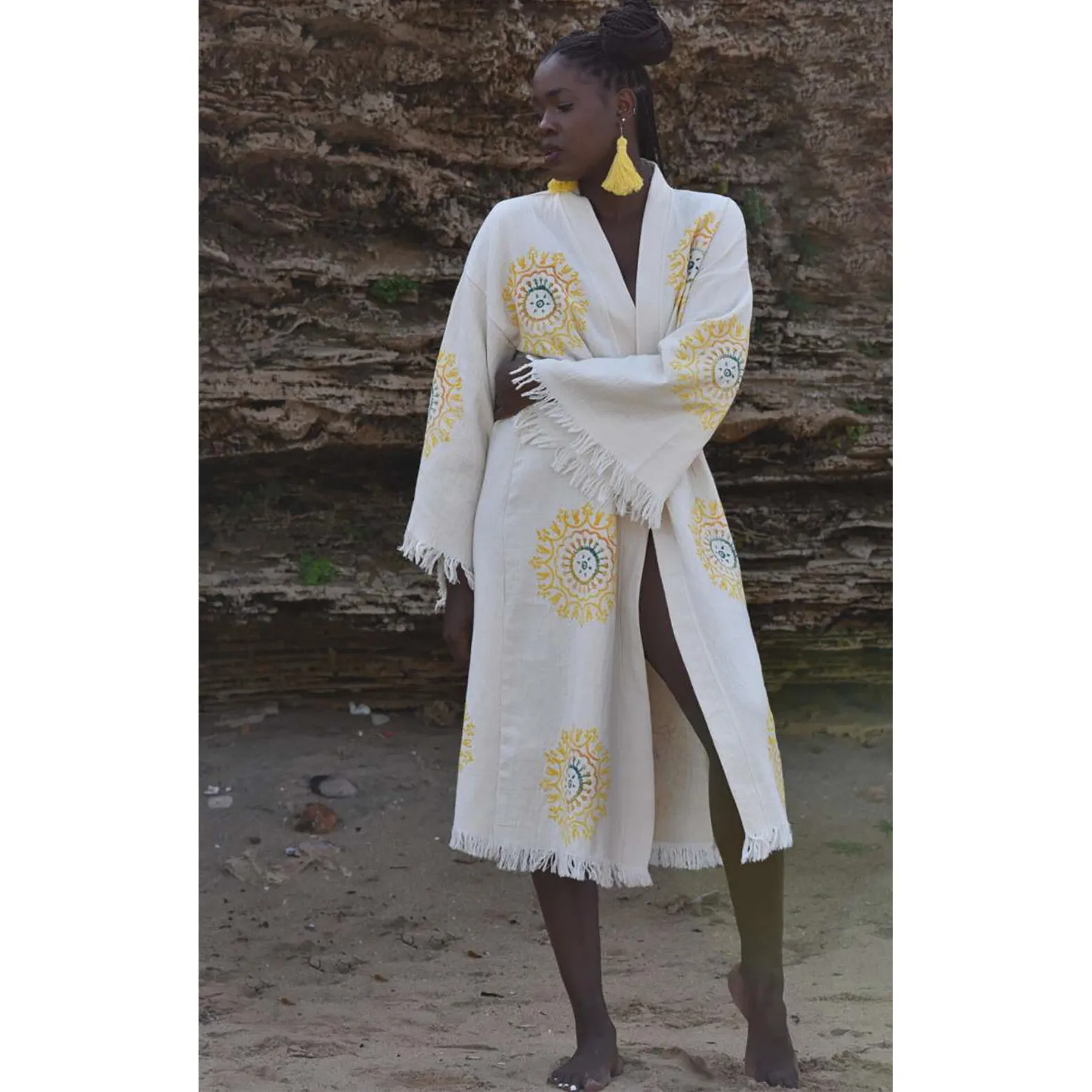 Turkish Towel Kimono Kaftan Bathrobe Mandala Design