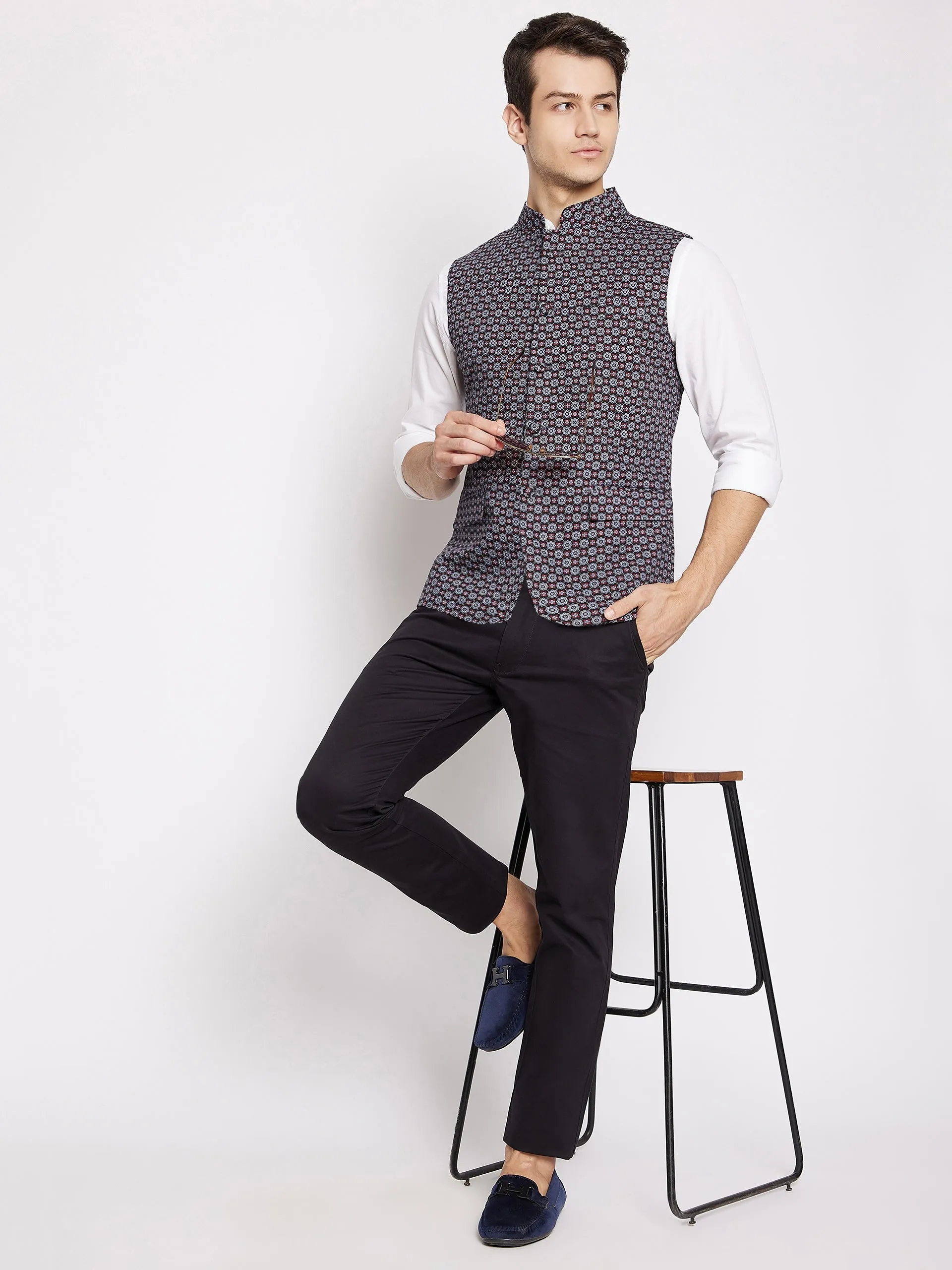 Veer Abstract Print Nehru Jacket