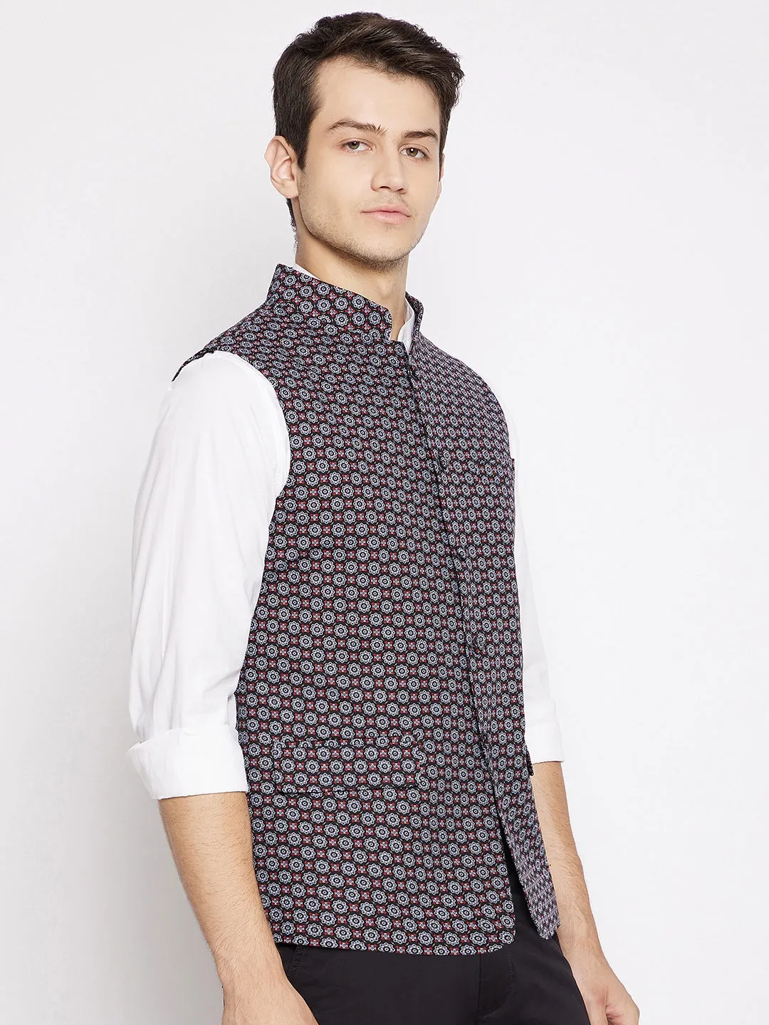 Veer Abstract Print Nehru Jacket