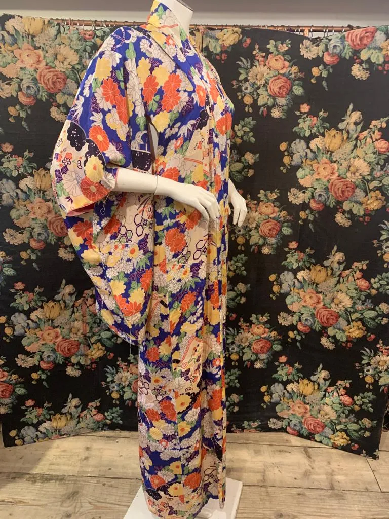 Vibrant Vintage Silk Floral Kimono