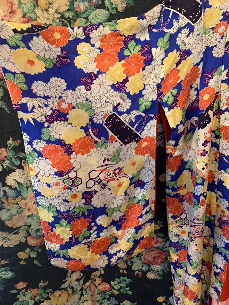 Vibrant Vintage Silk Floral Kimono