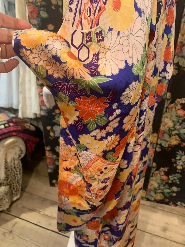 Vibrant Vintage Silk Floral Kimono