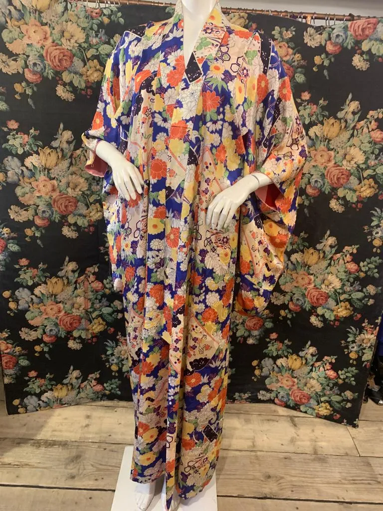 Vibrant Vintage Silk Floral Kimono