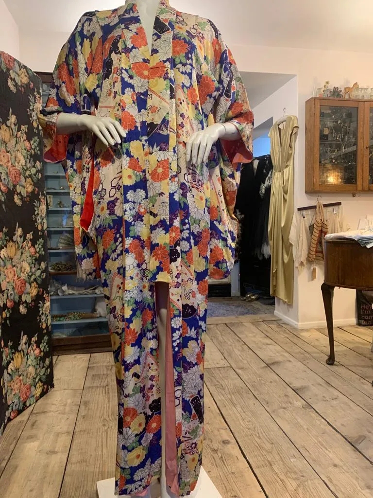 Vibrant Vintage Silk Floral Kimono