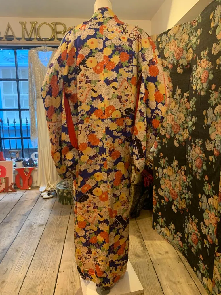 Vibrant Vintage Silk Floral Kimono