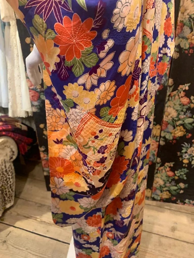 Vibrant Vintage Silk Floral Kimono