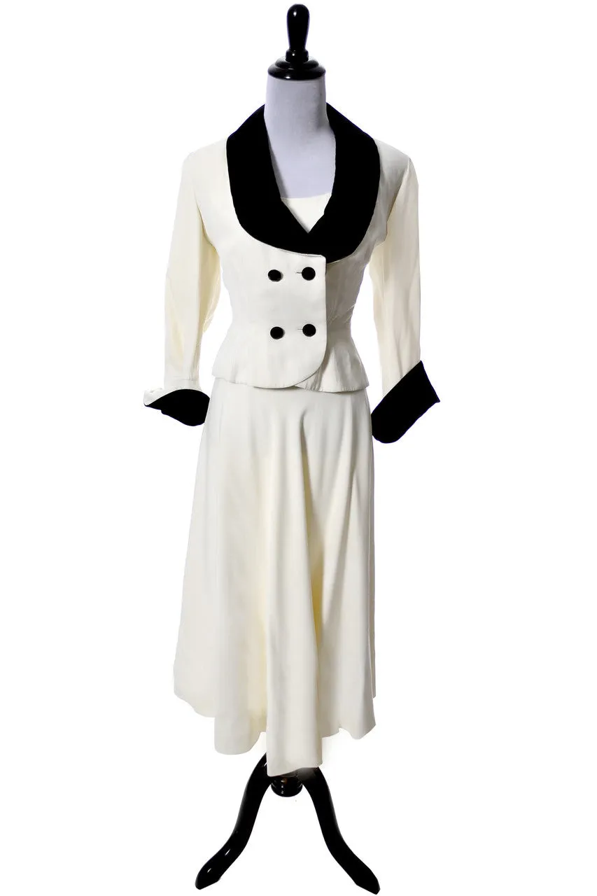 Vintage 1940s black and white dress from Marshall Field with jacket