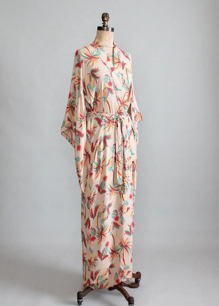 Vintage 1940s Tropical Print Rayon Kimono Robe