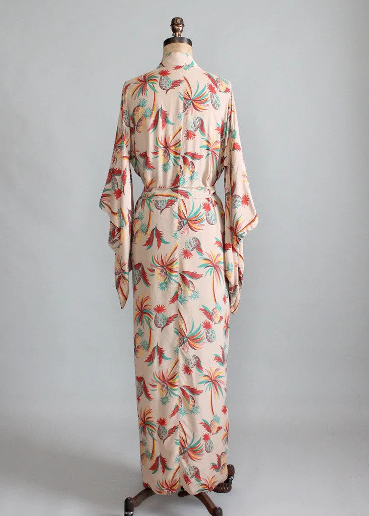 Vintage 1940s Tropical Print Rayon Kimono Robe