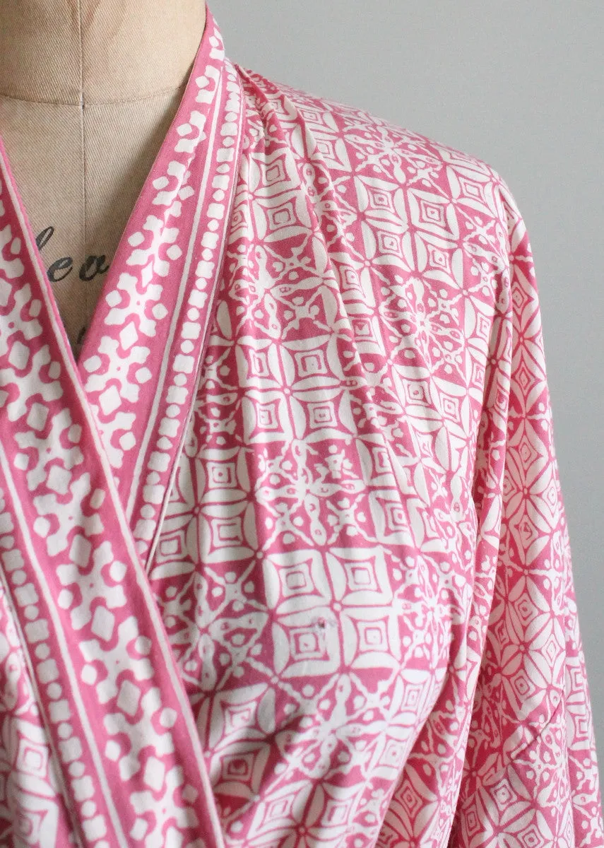 Vintage 1970s Pink and White Cotton Kimono Robe