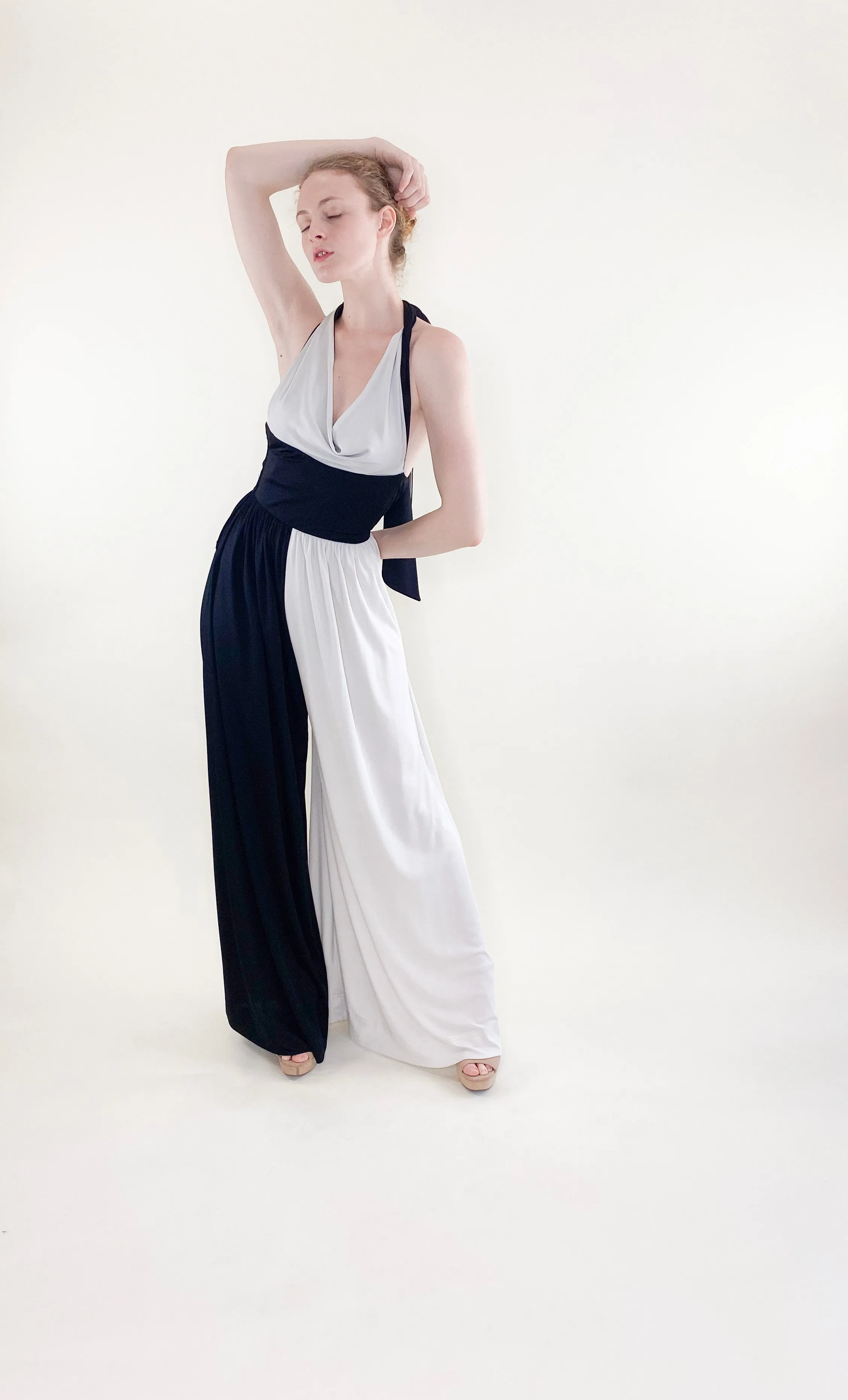 Vintage Donald Brooks Black White Halter Jumpsuit