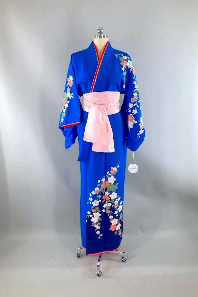 Vintage Electric Blue Floral Kimono