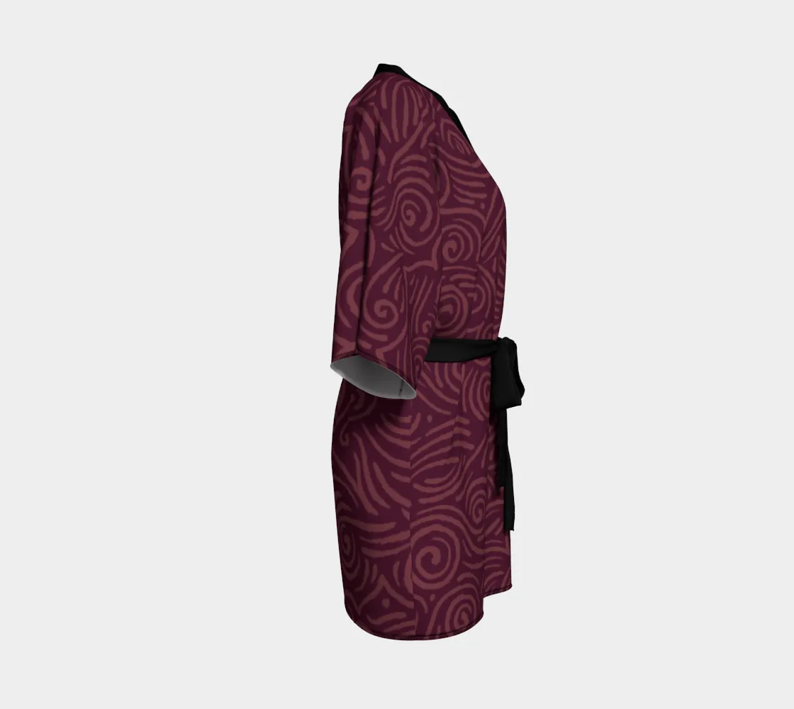 Waves and Spirals - Red | Kimono Robe | Mandalazed