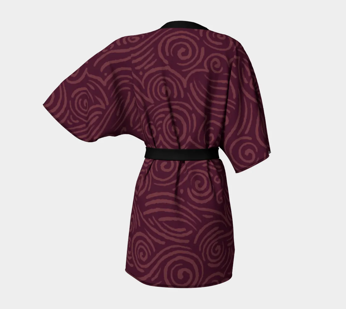 Waves and Spirals - Red | Kimono Robe | Mandalazed