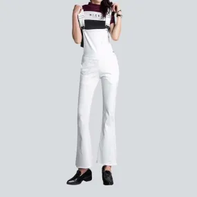 White flared women's denim jumpsuit